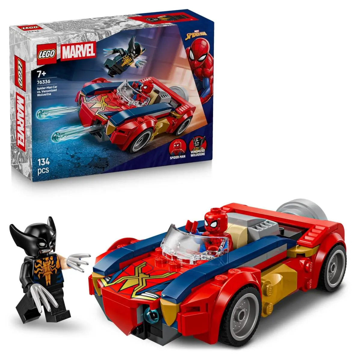 Lego Marvel Spider-man Car Vs. Venomized Wolverine - Superhero Toy W/a Car Mod