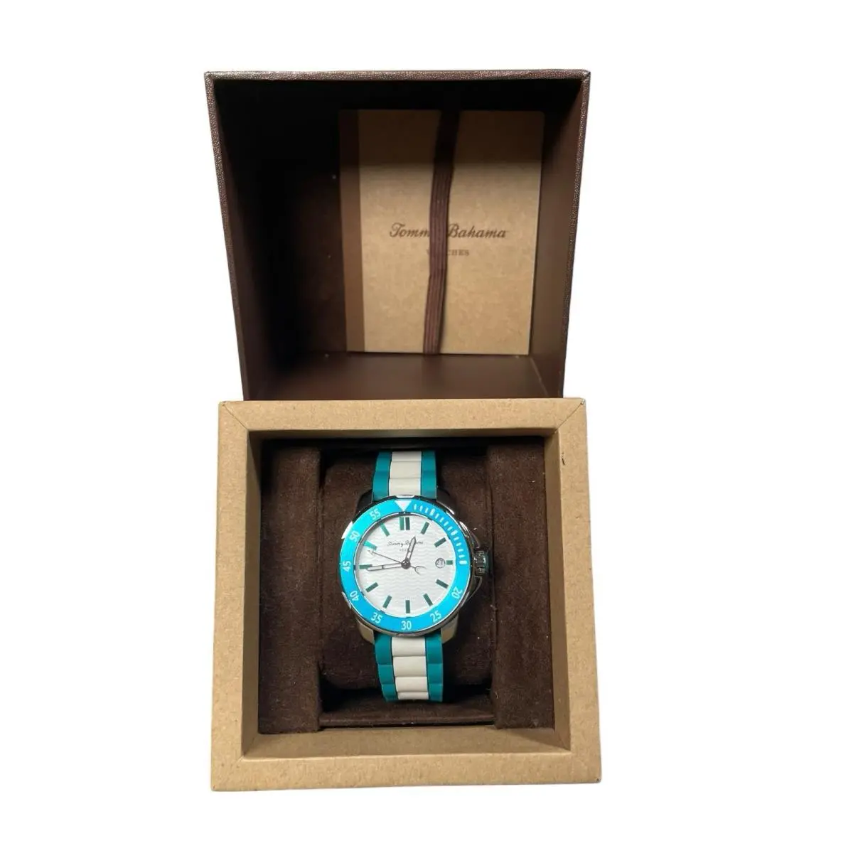Women’s Tommy Bahama Laguna Watch Silicone Band Teal and White - Dial: White, Band: White, Bezel: White