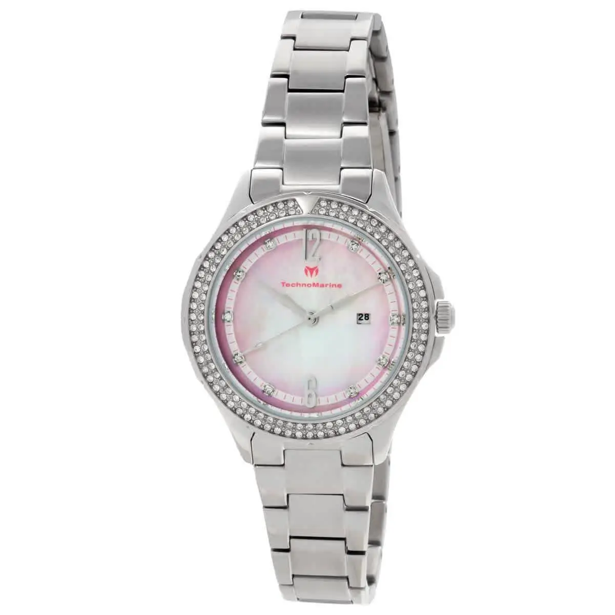 Technomarine TM-826013 Luna Pink and White Dial 33 mm Women`s Watch - Silver-tone, Dial: Pink and White, Band: Silver-tone
