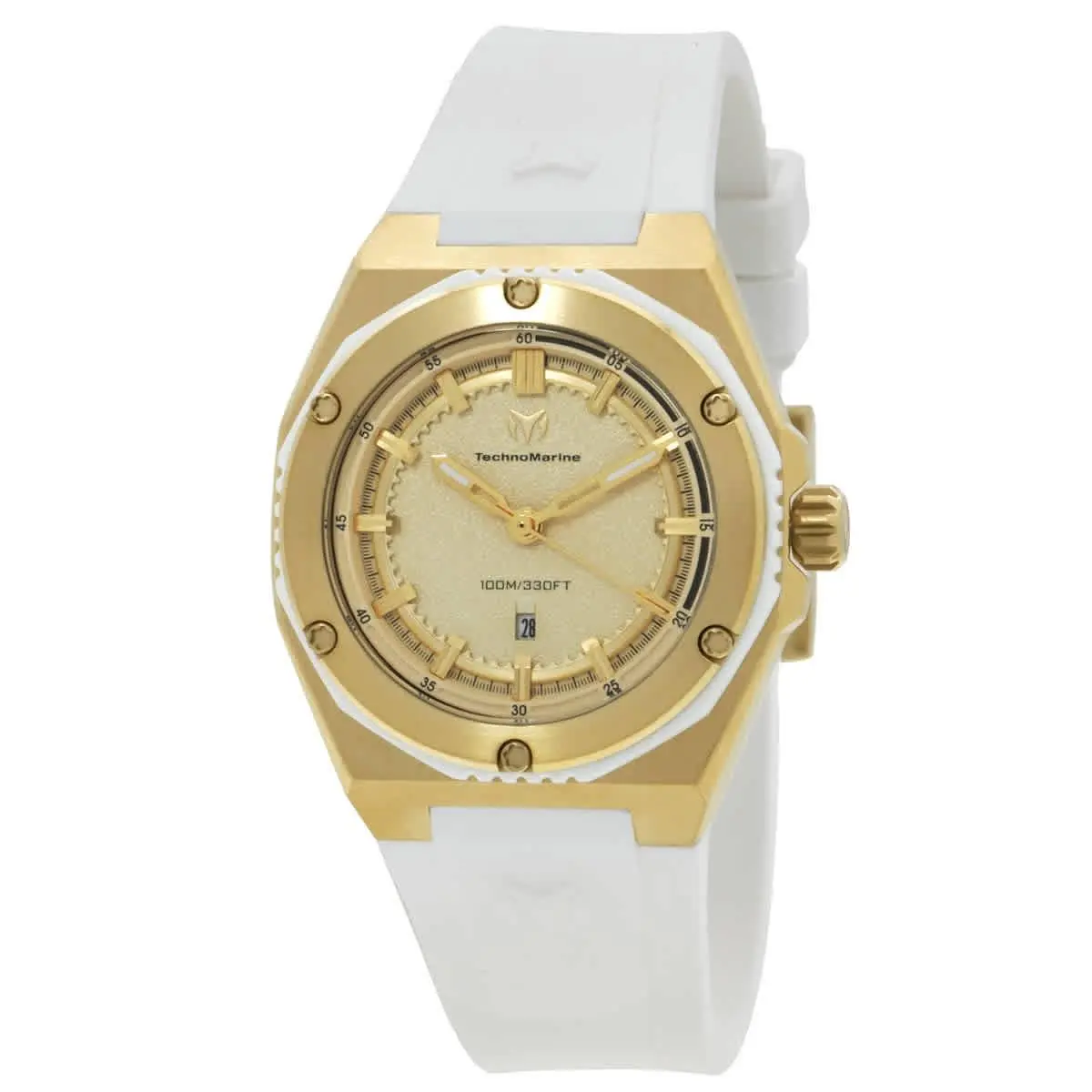Technomarine TM-416080 Coral Gold-tone Dial 36 mm Women`s Watch - White, Dial: Gold-tone, Band: White