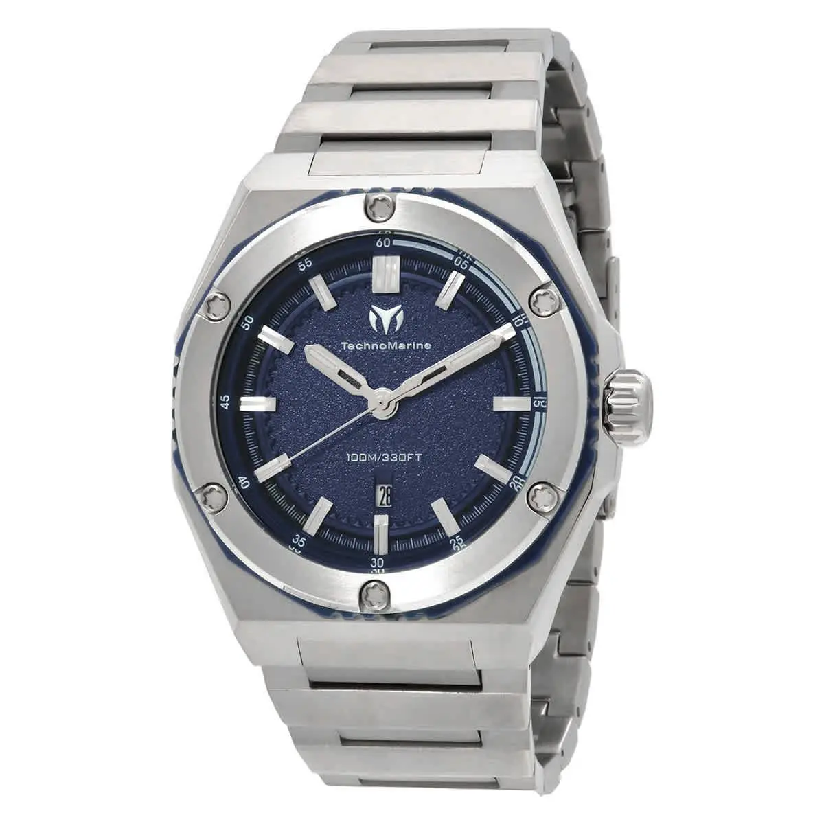 Technomarine TM-416090 Coral Blue Dial 45 mm Men`s Watch - Silver-tone, Dial: Blue, Band: Silver-tone