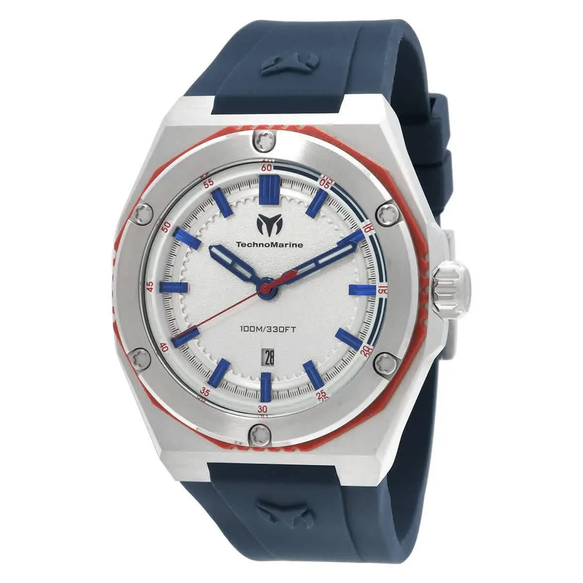 Technomarine TM-416091 Coral Silver-tone Dial 45 mm Men`s Watch - Blue, Dial: Silver-tone, Band: Blue