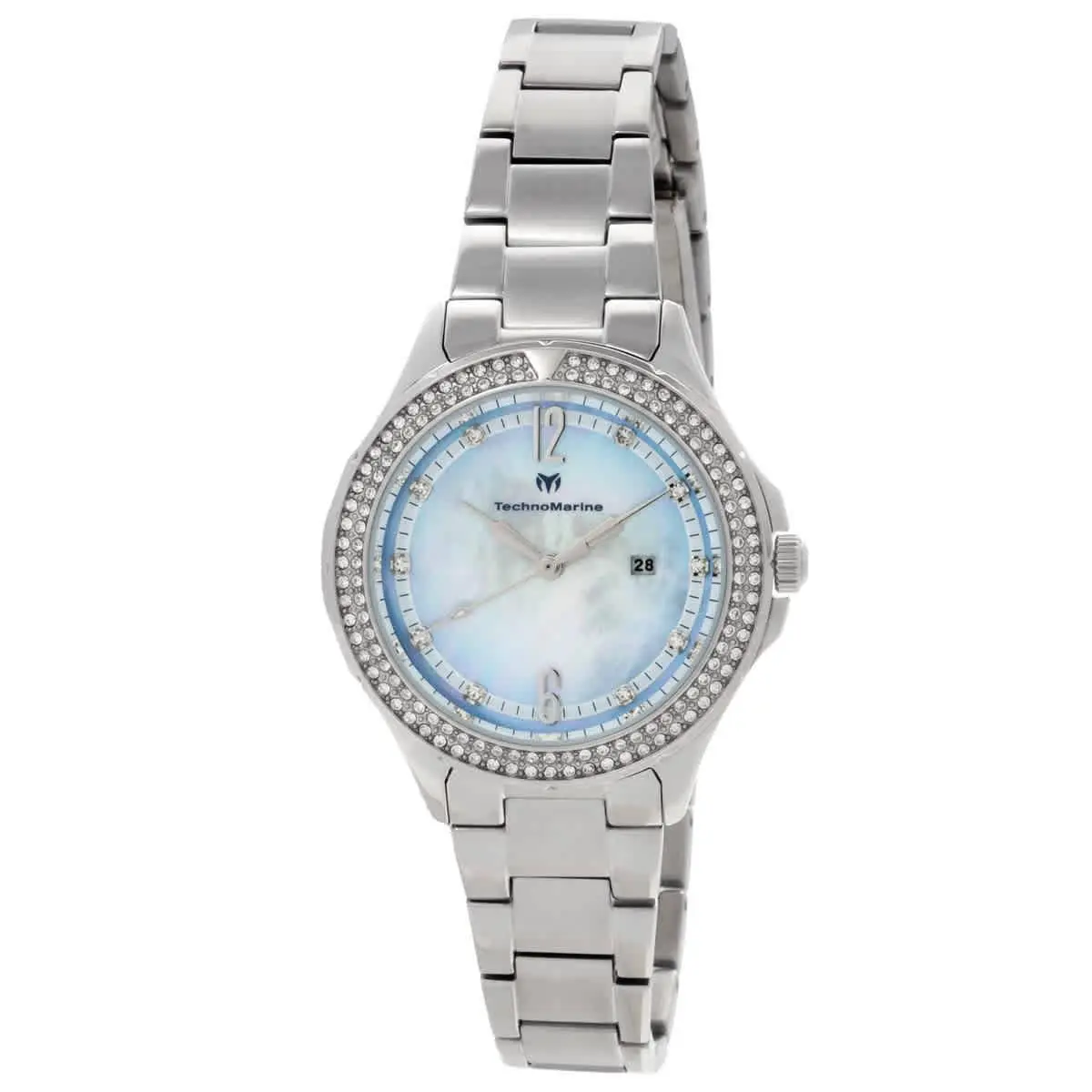 Technomarine TM-826007 Luna White and Blue Dial 33 mm Women`s Watch - Silver-tone, Dial: White and Blue, Band: Silver-tone