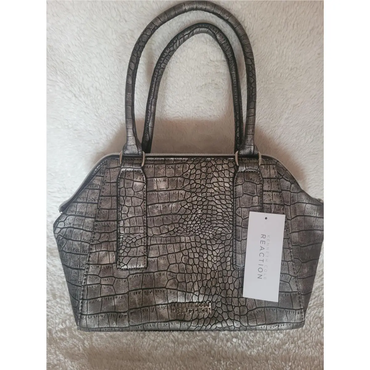 Kenneth Cole Reaction Gunmetal Crocodile Embossed Bag w/ Zip