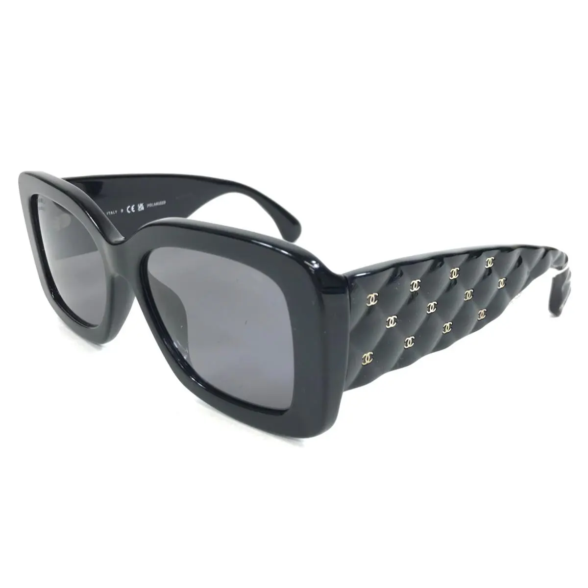 Chanel Sunglasses 5483-A c.622/T8 Black Asian Fit Gold Logos Frames Gray Lenses