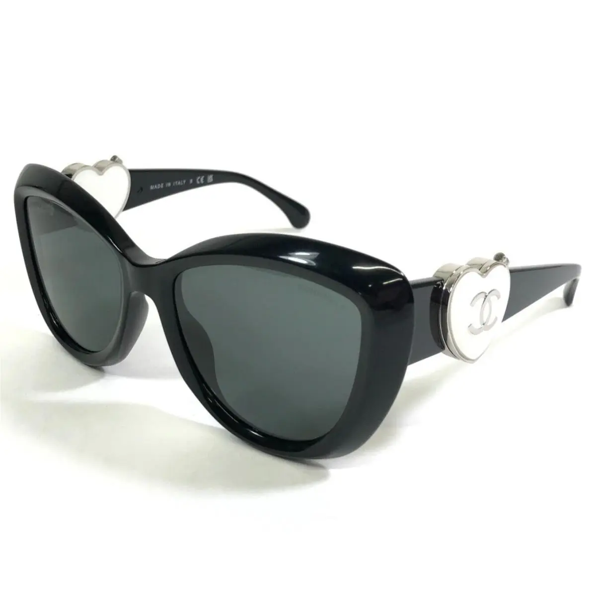 Chanel Sunglasses 5517-A c.501/S4 Black White Asian Fit Frames with Clasp Hearts