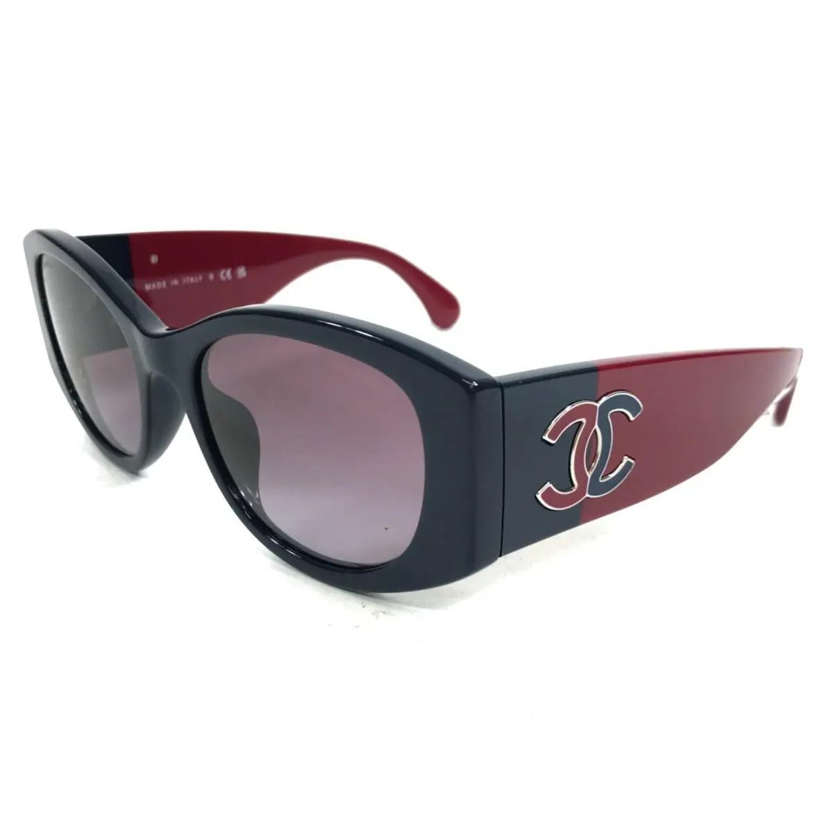 Chanel Sunglasses 5524-A c.1768/S1 Navy Blue Burgundy Asian Fit w/ Purple Lenses