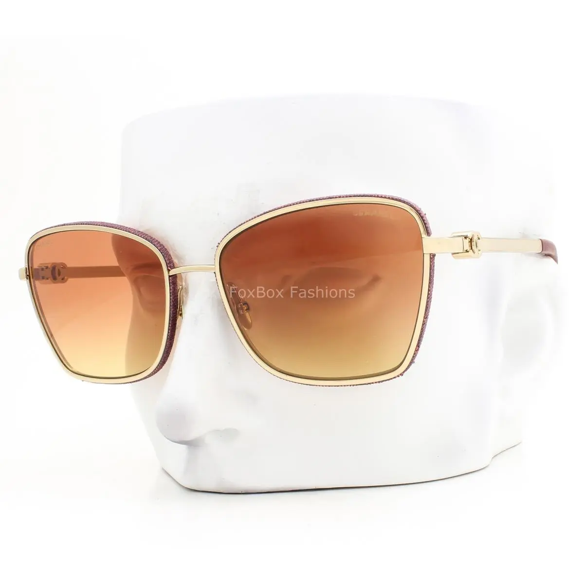 Chanel Sunglasses ch4289Q 418/14 Glasses Pale Gold Red Denim with Case