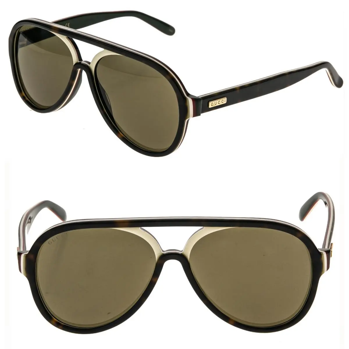 Gucci GG0270S 0270 Havana Ivory Brown Stripe Retro Aviator Unisex Sunglasses 003
