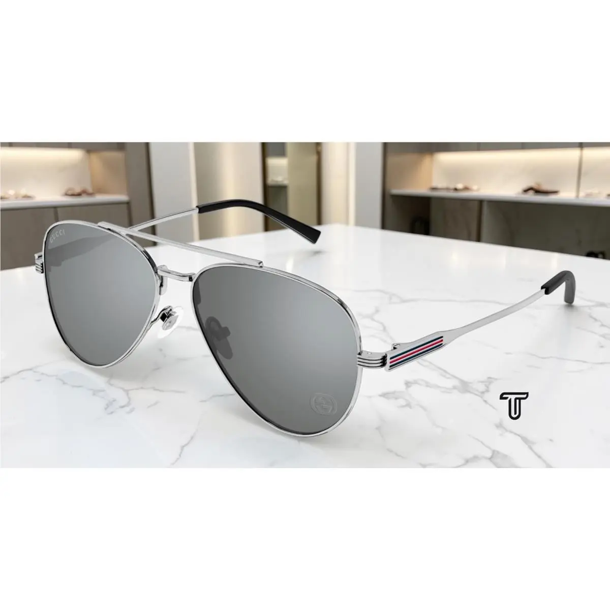Gucci GG1874S 002 Gunmetal Silver 57 mm Pilot Navigator Men`s Sunglasses