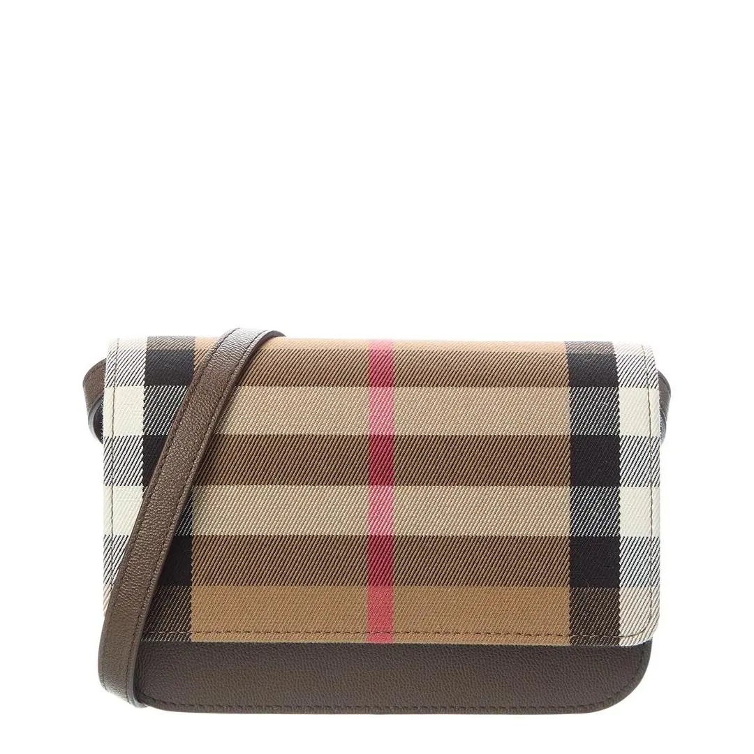 Burberry Check Canvas Leather Crossbody Women`s Brown