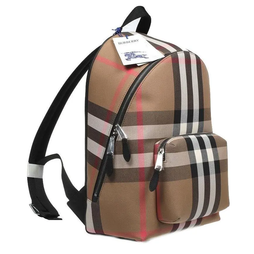 Burberry Jeff Check Taupe Brown Canvas Backpack Bag