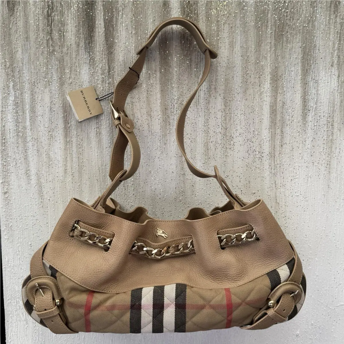 Burberry Margaret House Check Gold Chain Shoulder Bag Rare Vtg Y2K