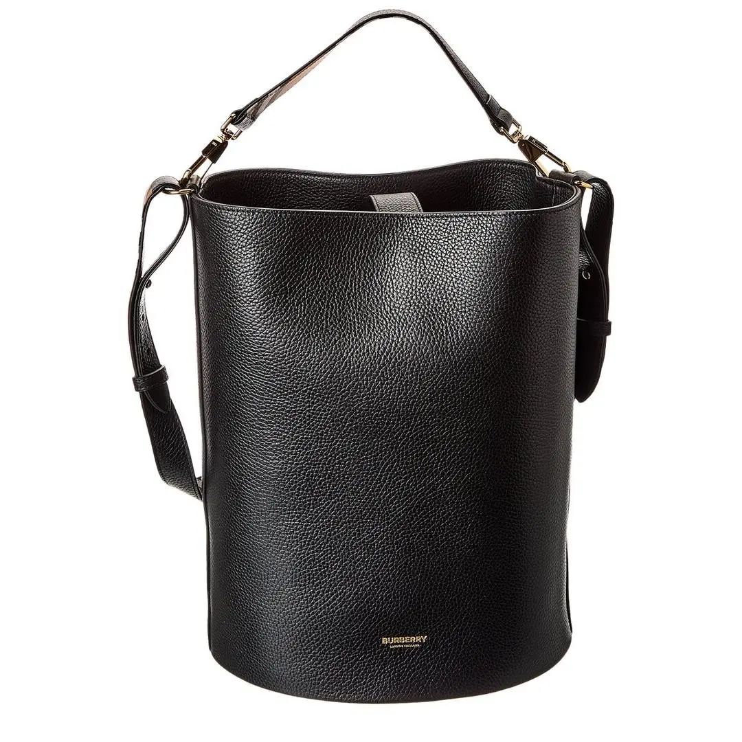 Burberry Logo Medium Leather Bucket Bag Women`s Black