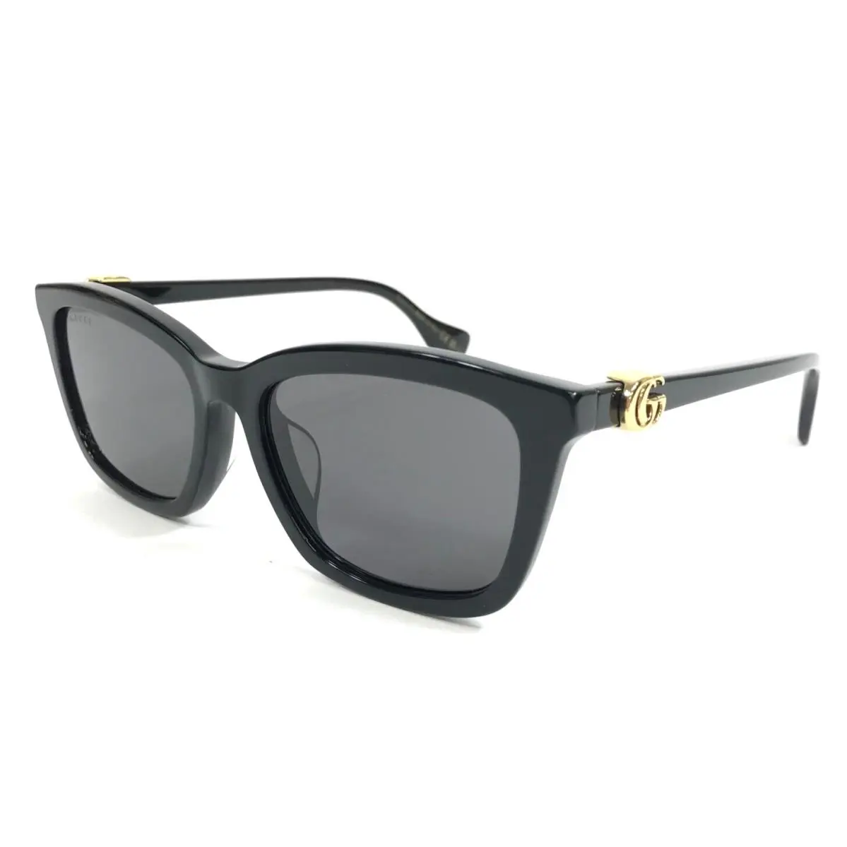 Gucci Sunglasses GG1596SK 001 Polished Black Gold Cat Eye with Dark Gray Lenses