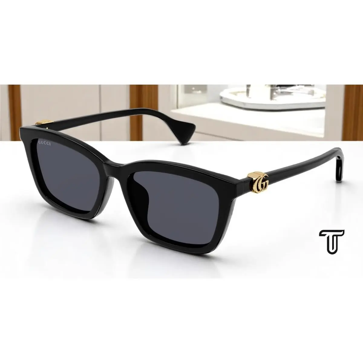 GG1596SK 001 Emblem Black Grey 55 mm Women`s Sunglasses by Gucci