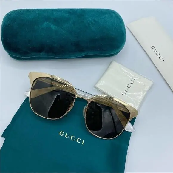Gucci Endura Gold 55mm Clubmaster Cat Eye Sunglasses Metal Frame