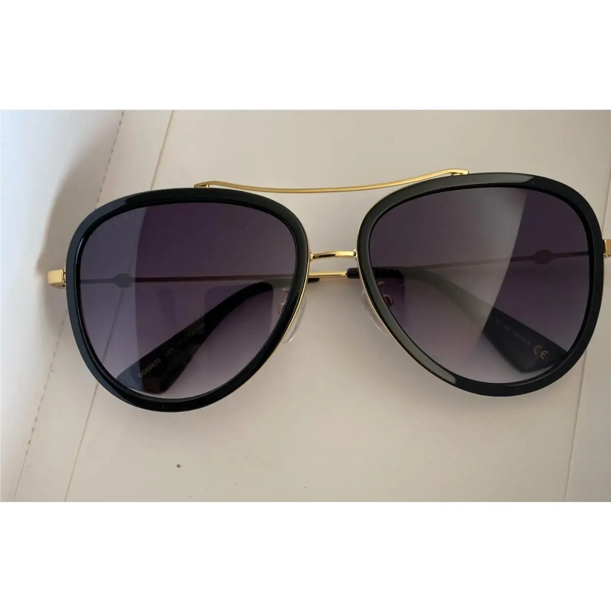 Gucci GG0062S 003 Aviator Sunglasses Black Frames Grey Lenses