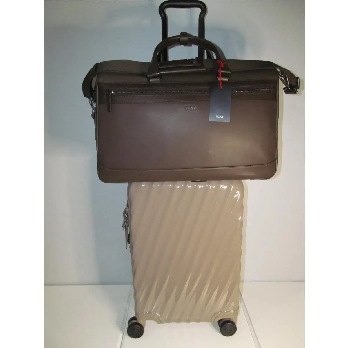 Tumi Long Trip 19 Degree Taupe Carry On 15 Laptop Leather Duffle-$1 645
