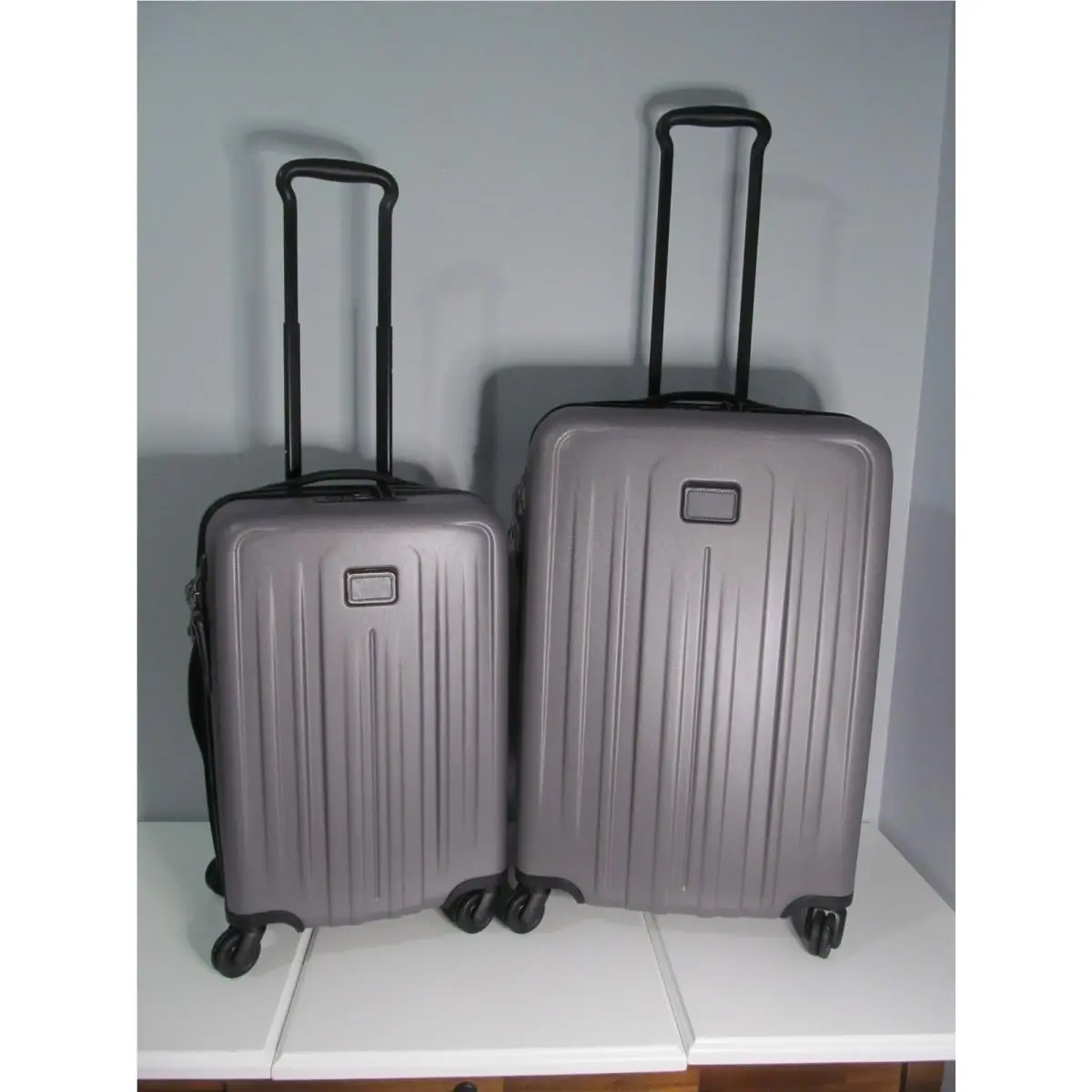 Tumi V 4 Gray Expandable Medium Trip Luggage Set Tsa Lock Leather Accents