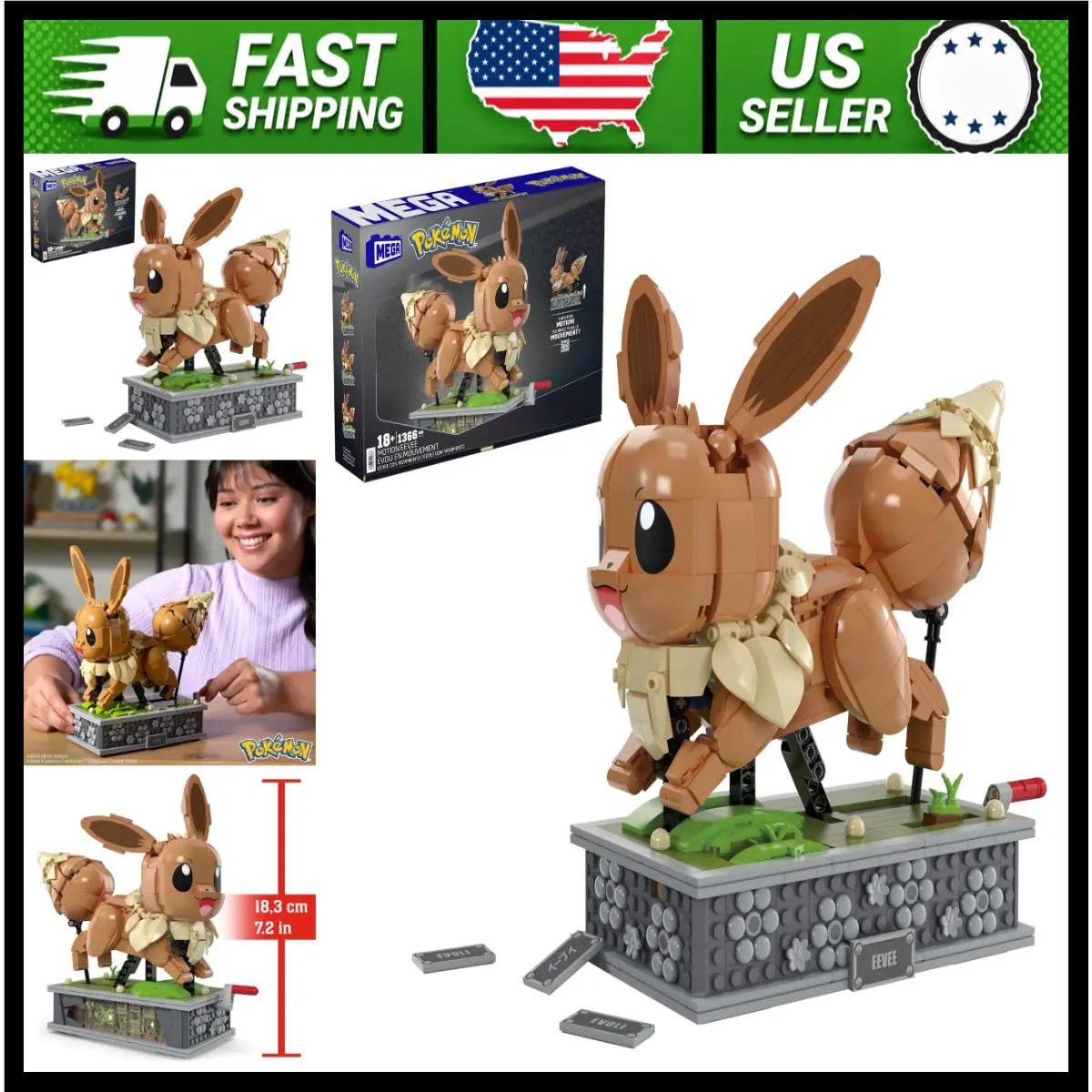 Mega Pokémon Eevee Action Figure Building Set 1366 Pieces Motion Toy