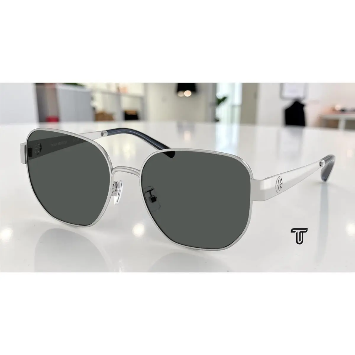 Tory Burch TY6117 327487 Silver Dark Grey 56 mm Women`s Sunglasses