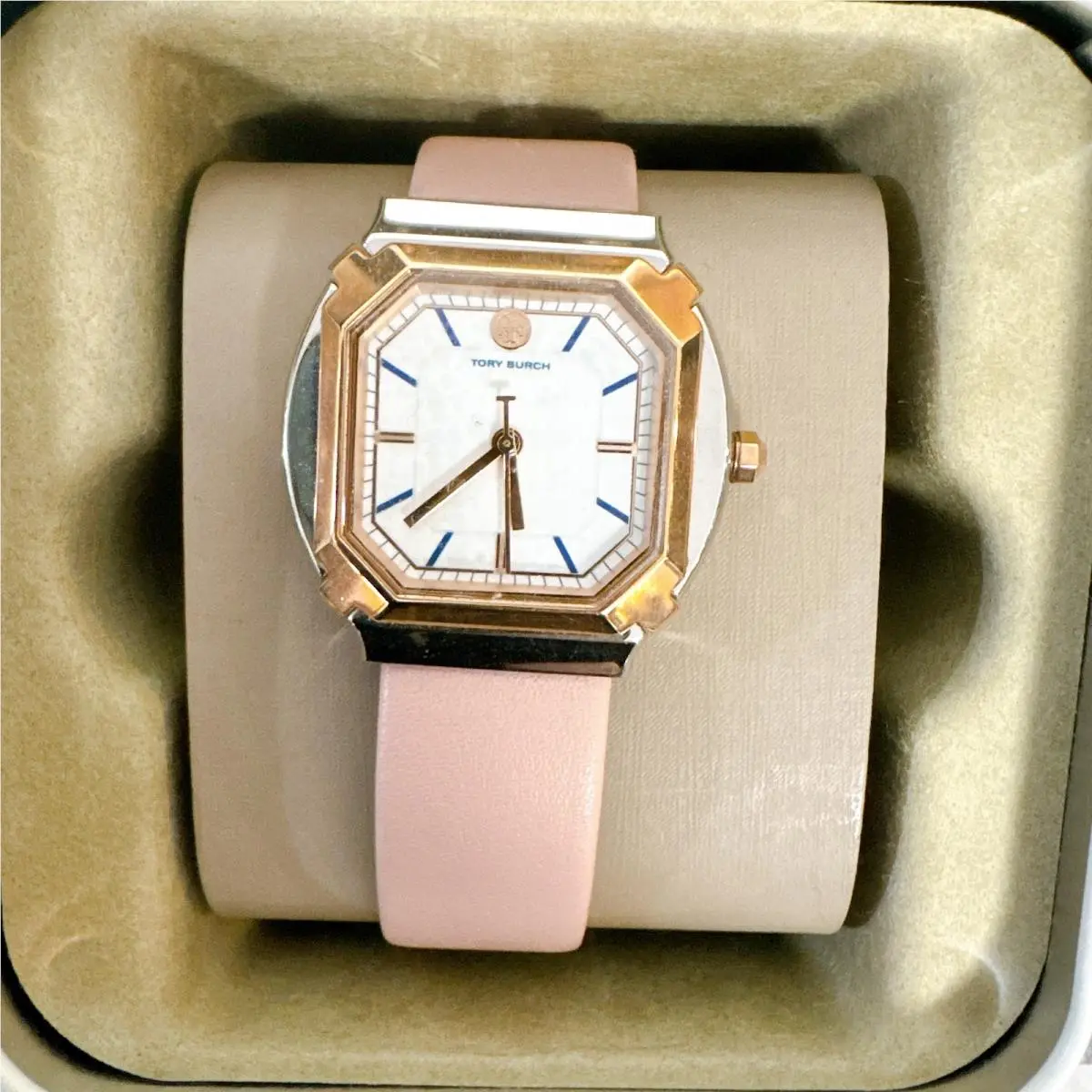 Tory Burch TBW5101 Blake Two Tone Rose Gold Silver Pink Leather Watch