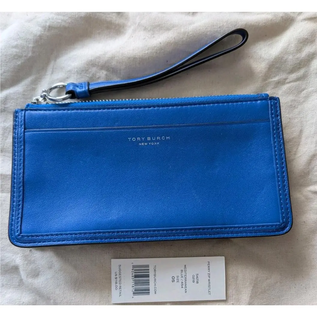 Tory Burch Perry Blue Leather Zip Wristlet