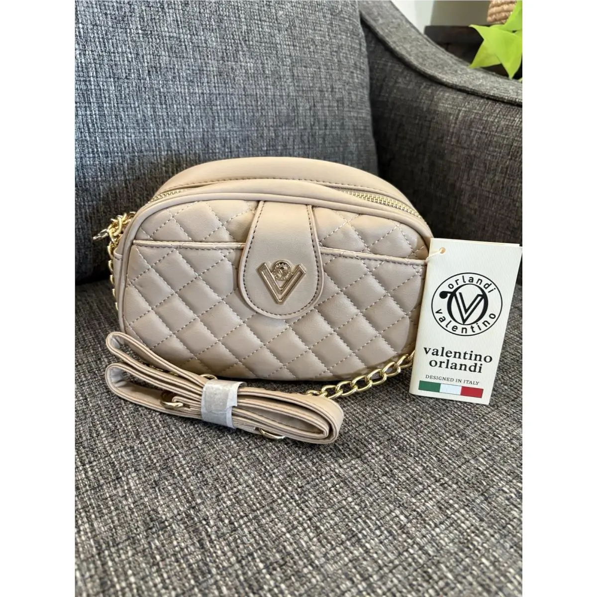 Valentino Orlandi Beige Quilted Crossbody Bag