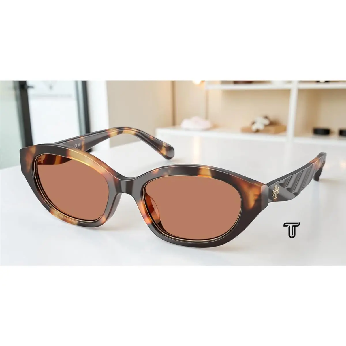 Tory Burch TY7232U 206673 Contrast Tortoise Amber 52 mm Women`s Sunglasses