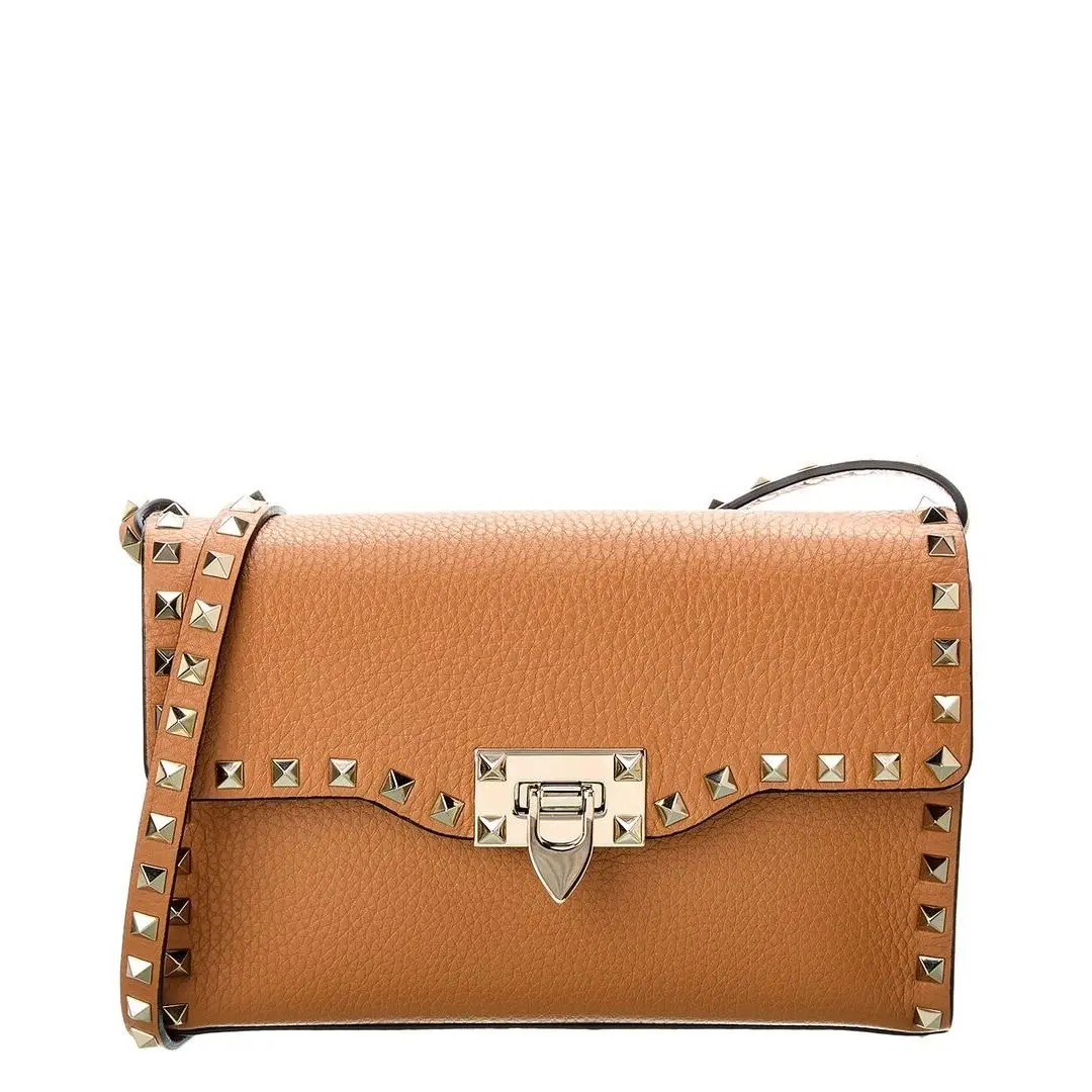 Valentino Rockstud Small Grainy Leather Crossbody Women`s Brown