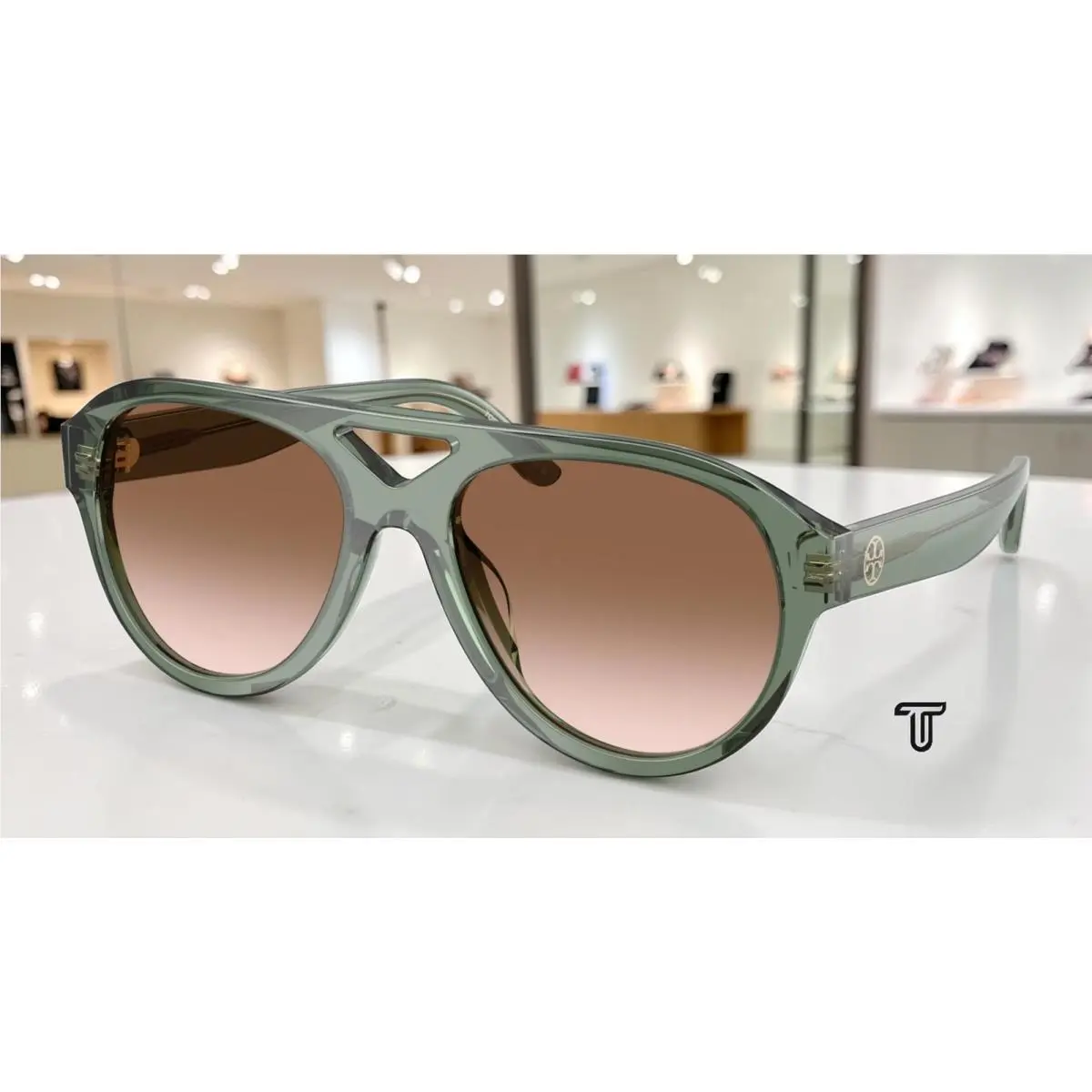 Tory Burch TY7233U 19410L Transparent Sage Grey Grad Grey 55mm Womens Sunglasses