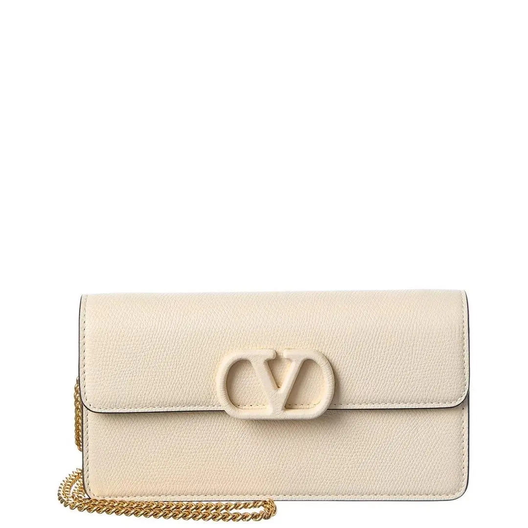 Valentino Vlogo Signature Mini Leather Wallet On Chain Women`s White