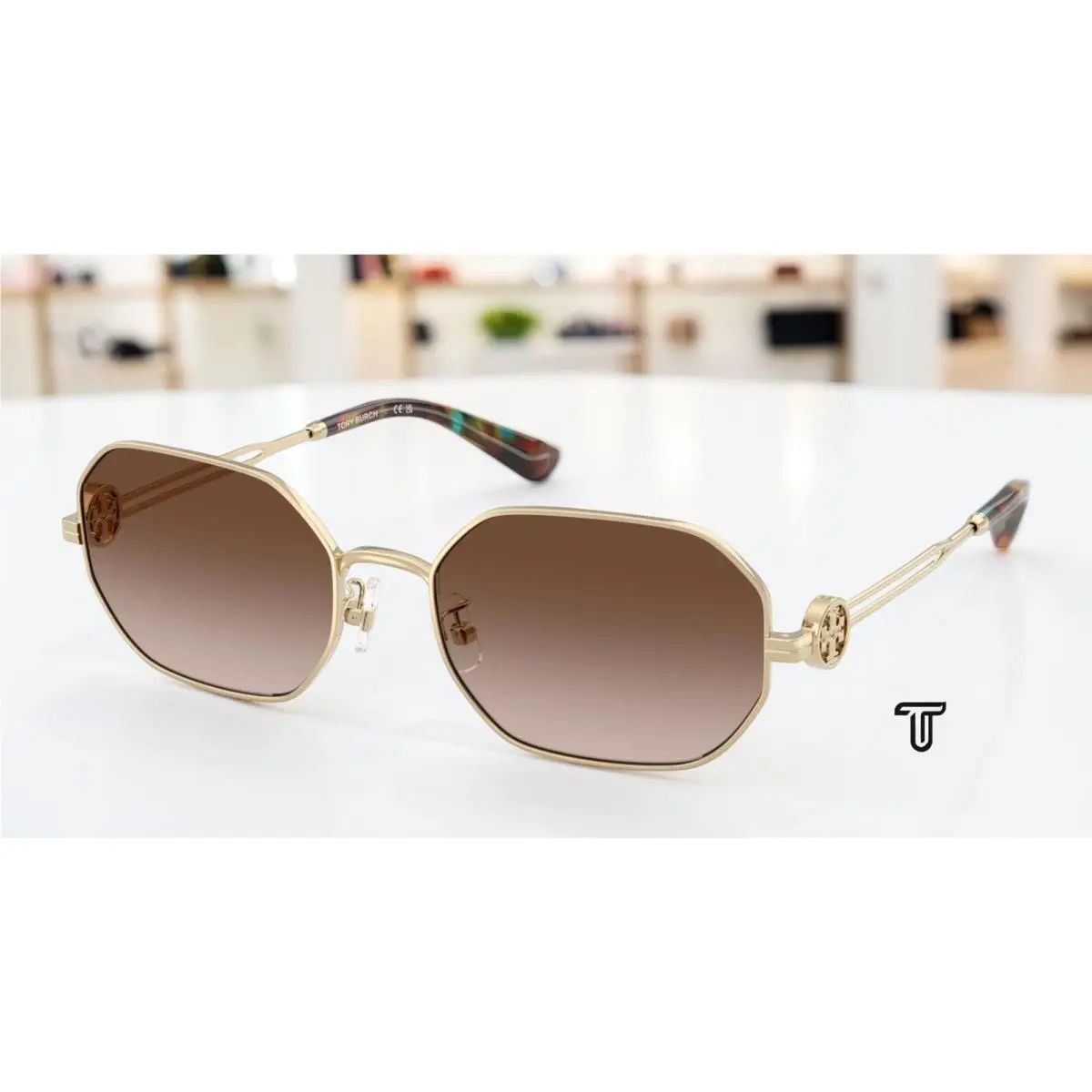 Tory Burch TY6113 334613 Shiny Light Gold Brown Gradient 55mm Women`s Sunglasses