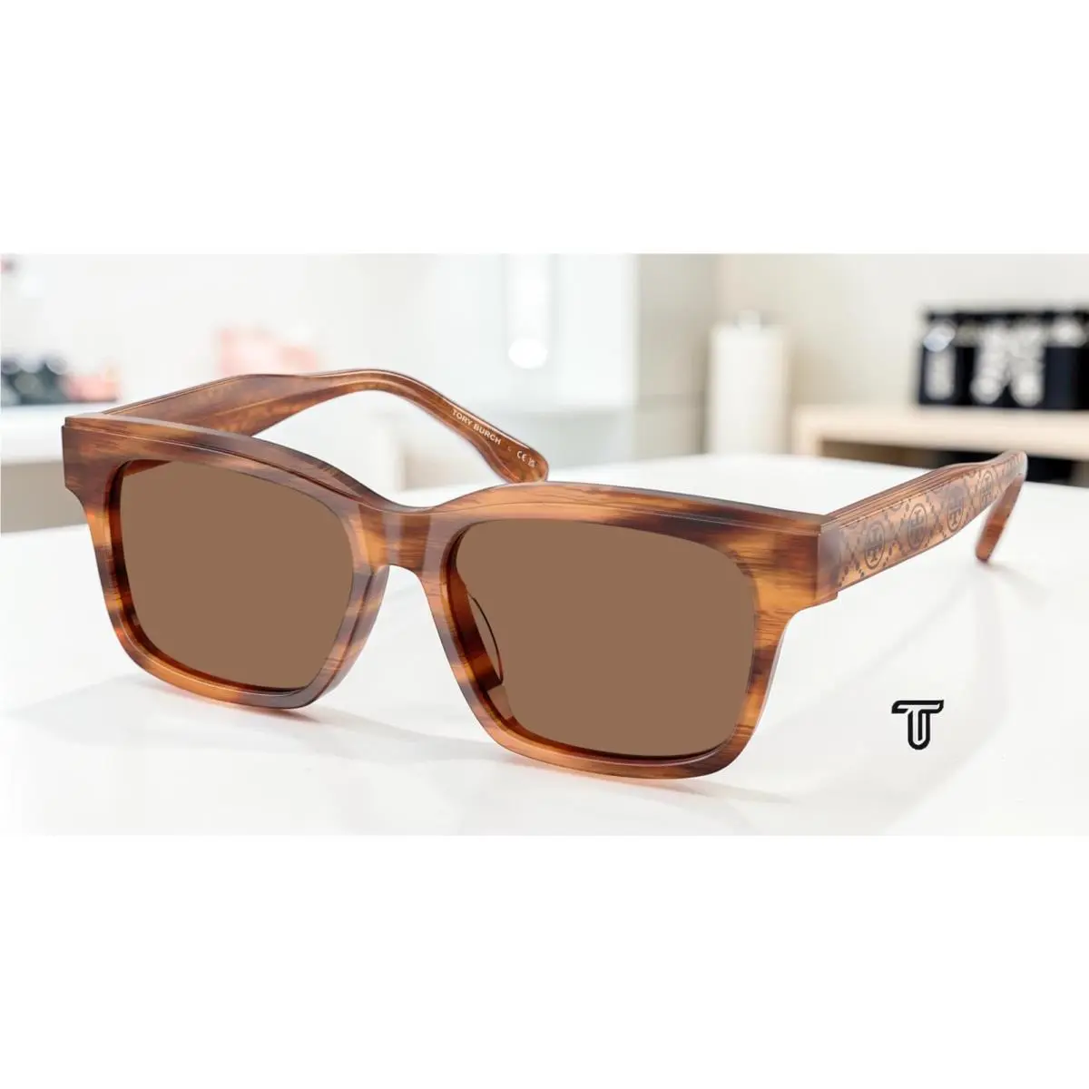 Tory Burch TY7227D 192573 Honey Wood Dark Brown 55 mm Women`s Sunglasses