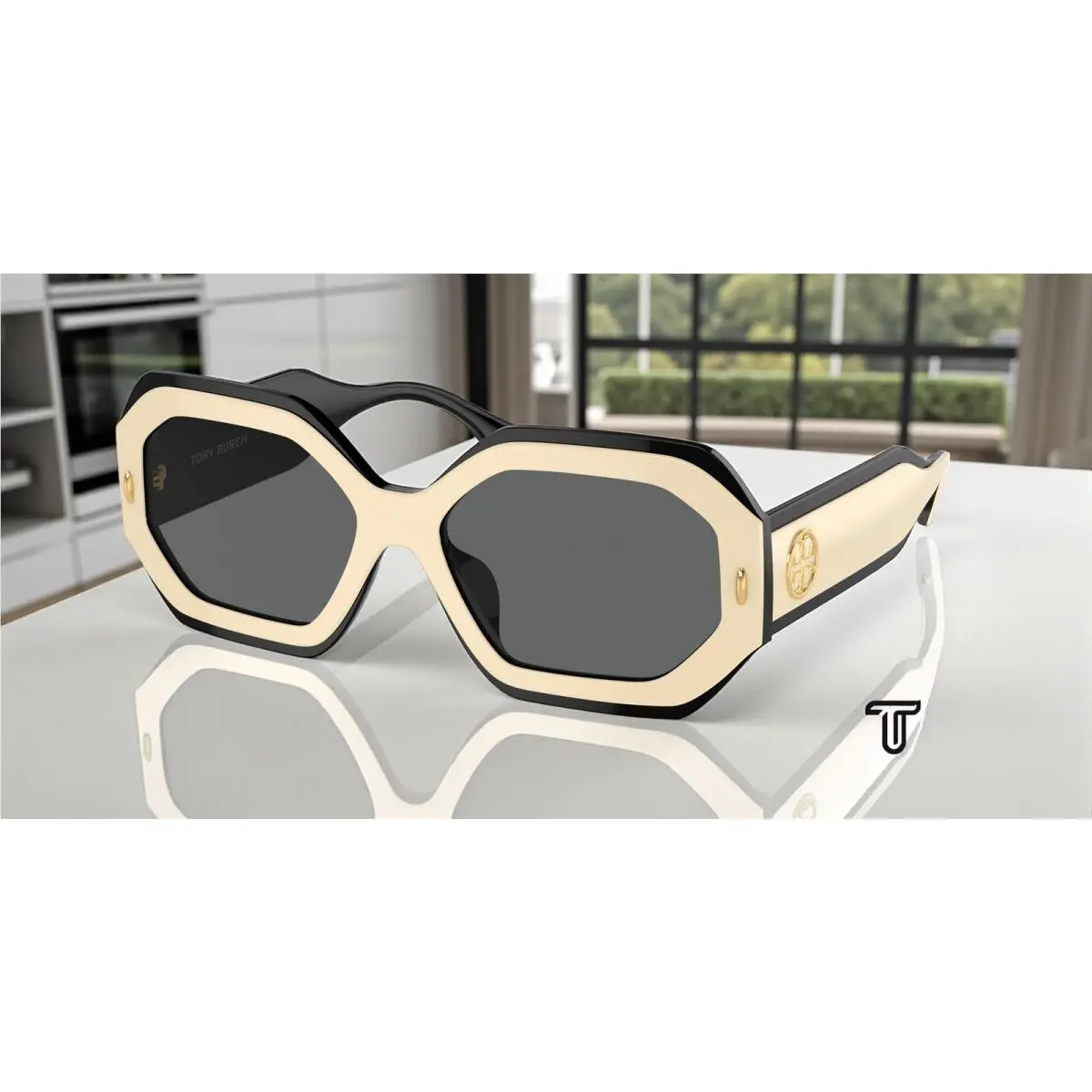 Tory Burch TY7192U 196187 Black Ivory Dark Grey Solid 55 mm Women`s Sunglasses