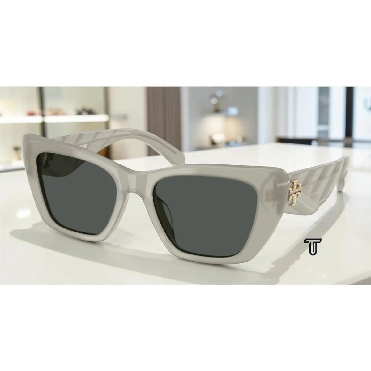Tory Burch TY7216U 202587 Milky Grey Green Dark Grey 52 mm Women`s Sunglasses