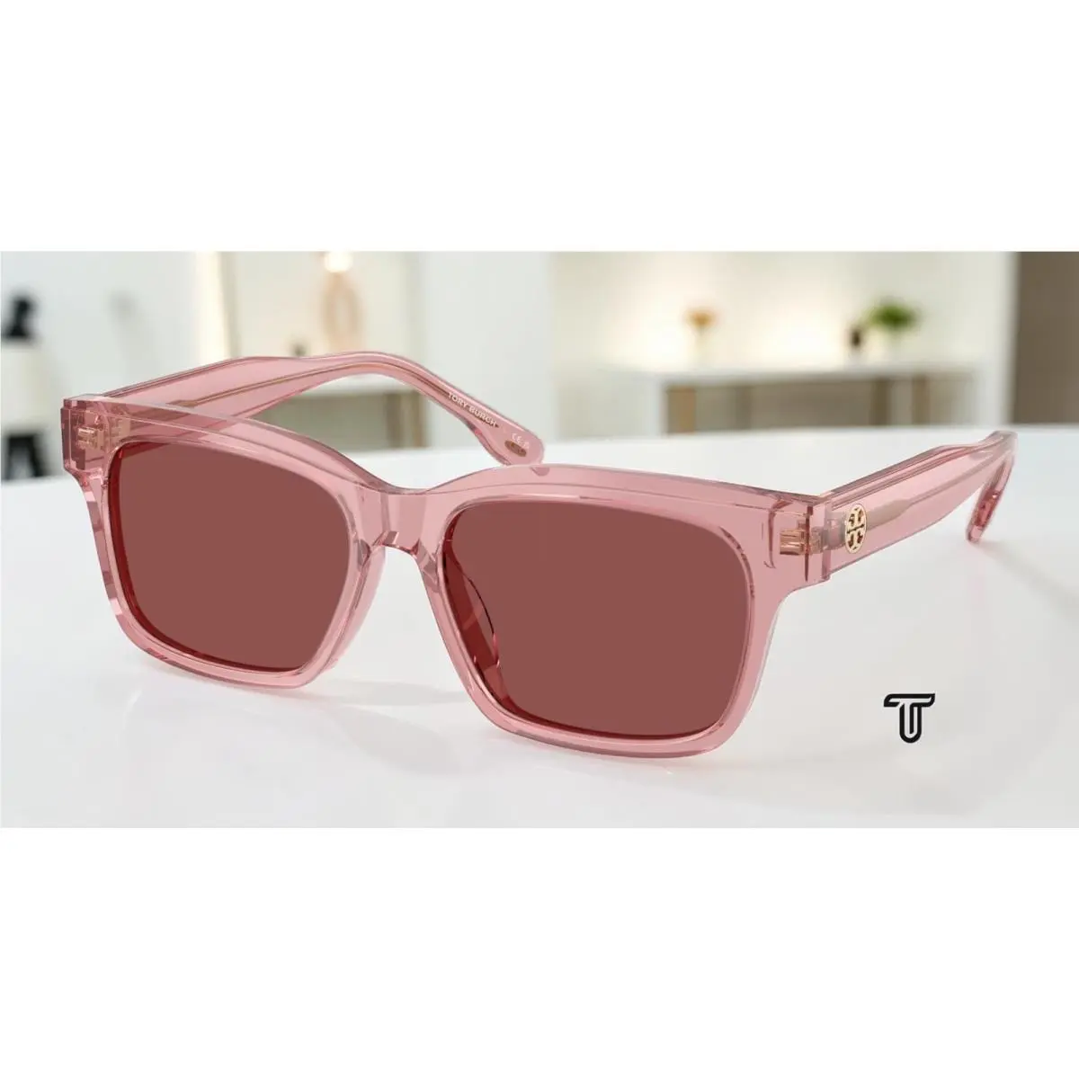 Tory Burch TY7227D 202175 Transparent Light Pink Wine 55 mm Women`s Sunglasses