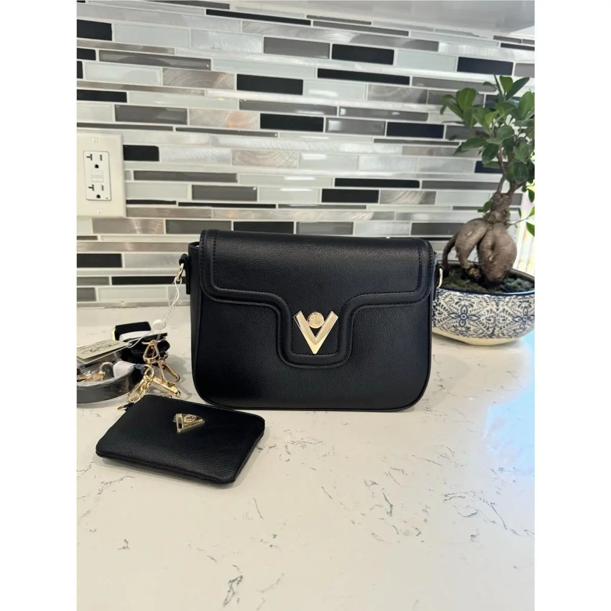 Valentino Orlandi Black Satchel Bag with Matching Wallet and Crossbody Strap