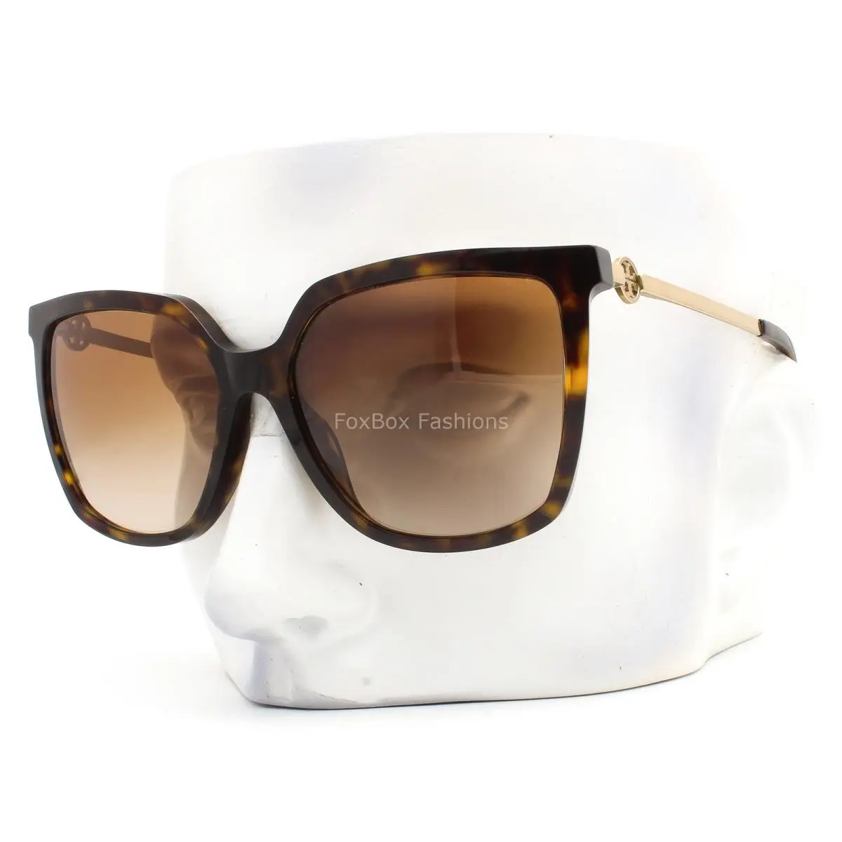 Tory Burch Sunglasses TY 7146 1800/13 Polished Brown Havana Gold Logo W/case