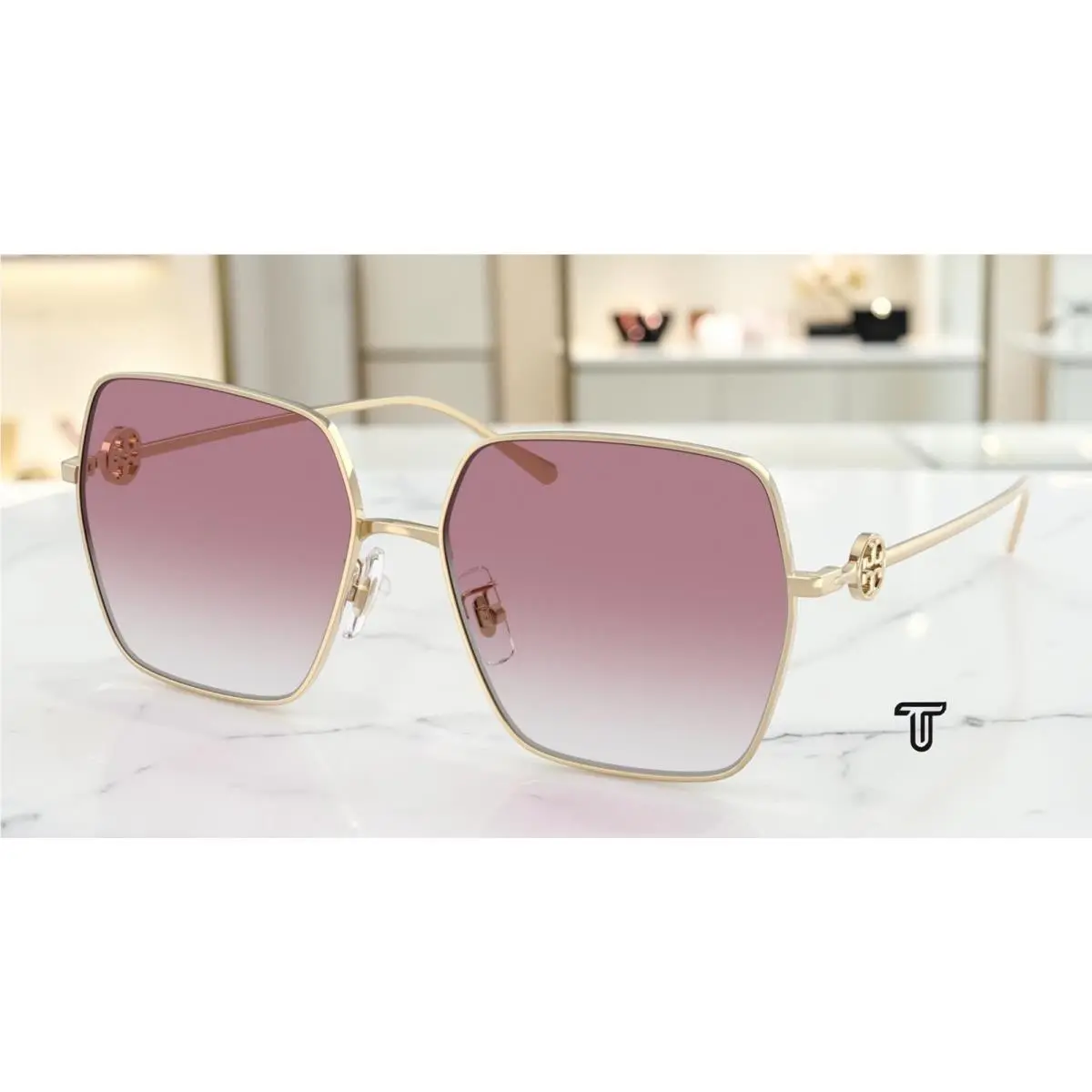Tory Burch TY6118D 33468G Shiny Lt Gold Grey Grad Violet 58mm Women Sunglasses