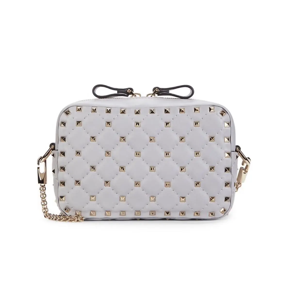 Valentino Small Rockstud Pastel Grey Leather Cross Body Bag