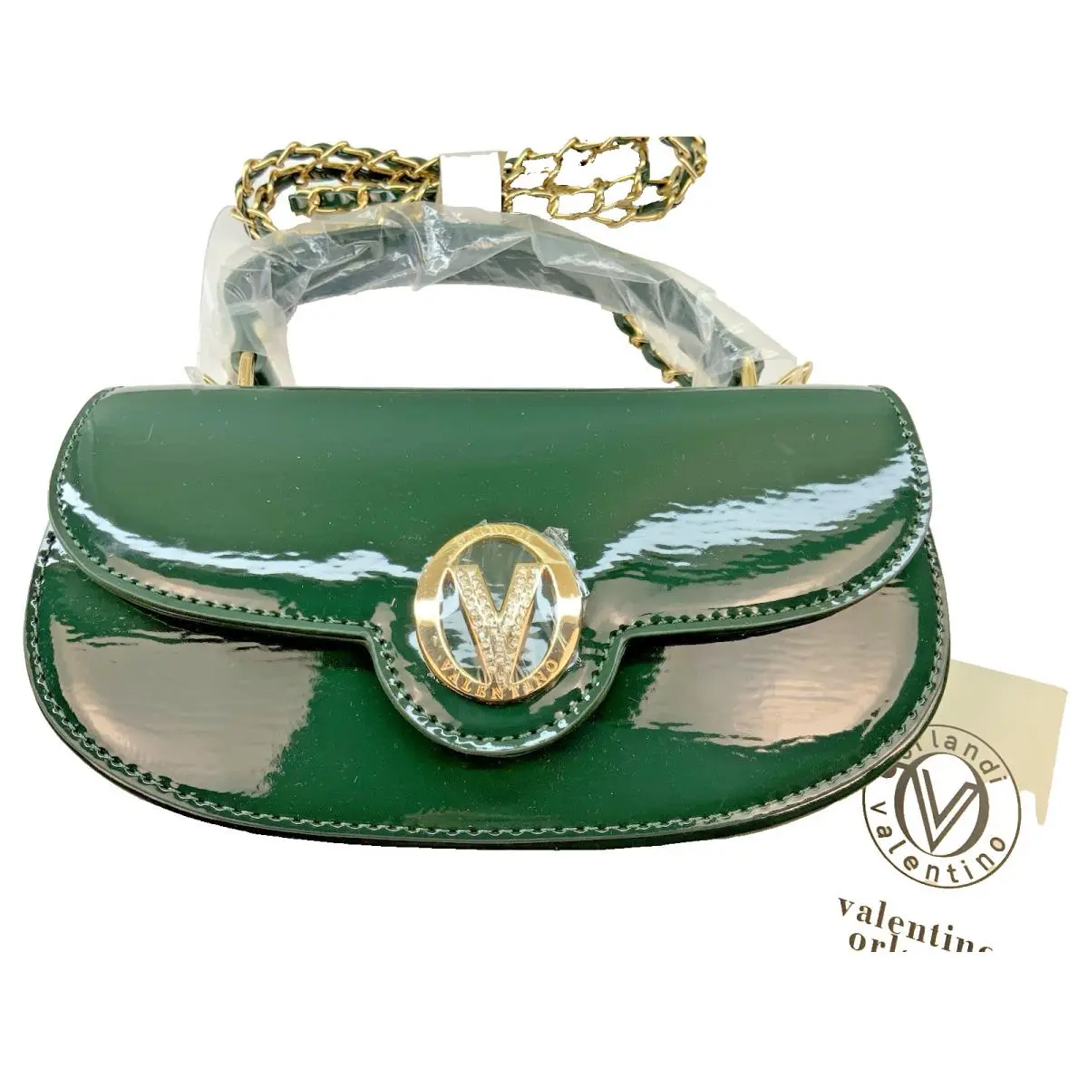 Valentino Orlandi Emerald Green Patent Leather Crossbody Top Handle Bag