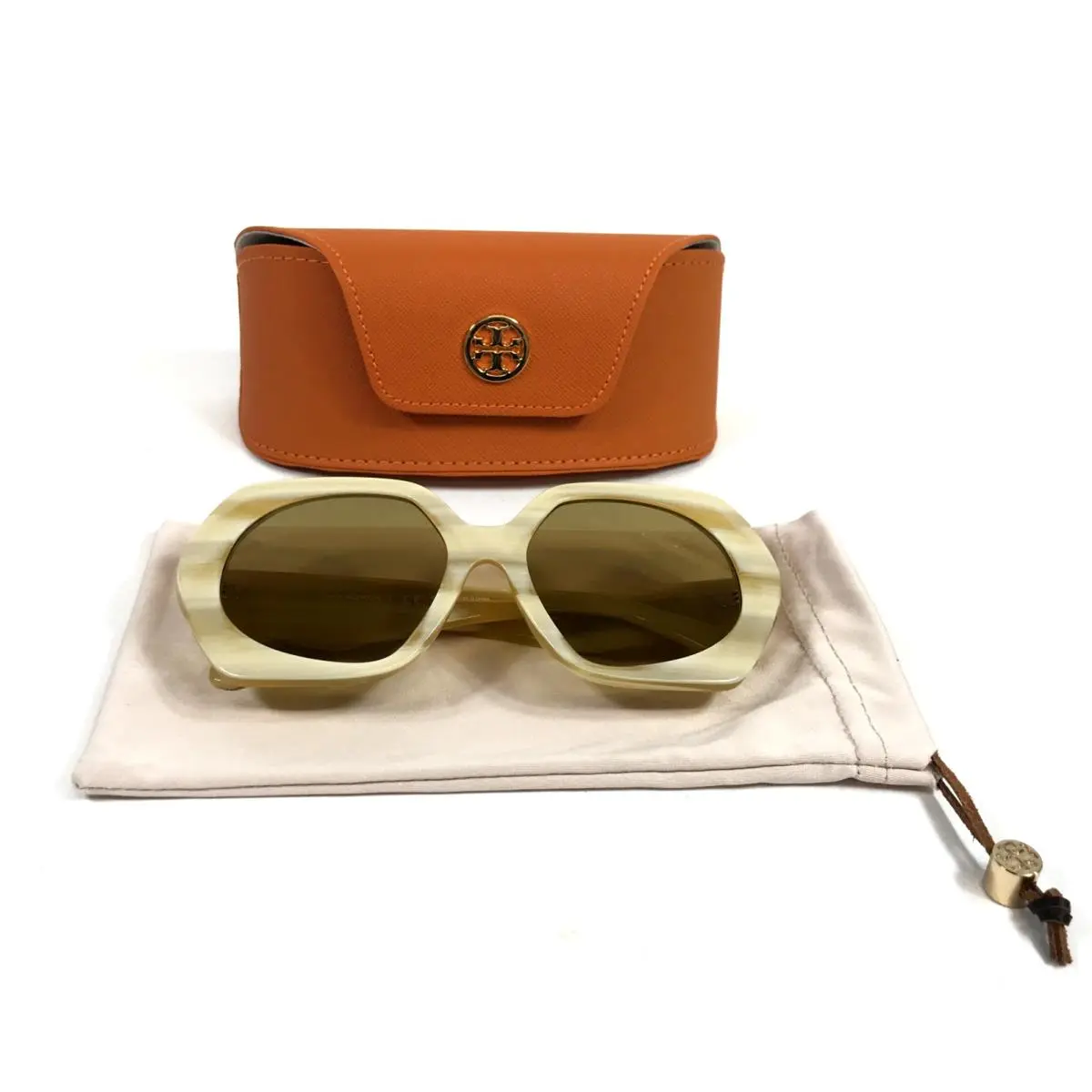 Sunglasses TY7195U 1950/73 Ivory Horn Hexagonal w/ Dark Green Lenses by Tory Burch