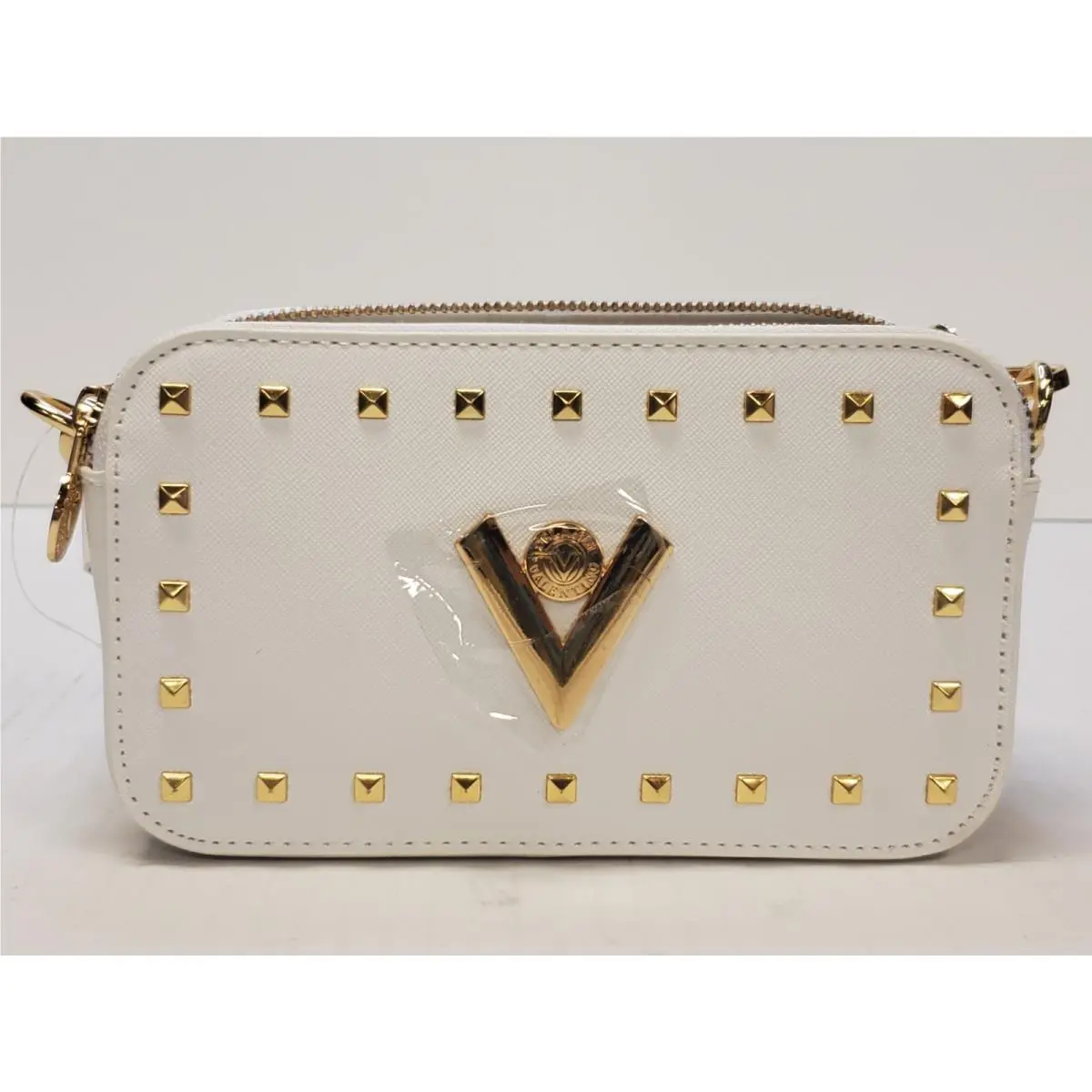 Valentino Orlandi Crossbody Camera Bag White Gold Hardware