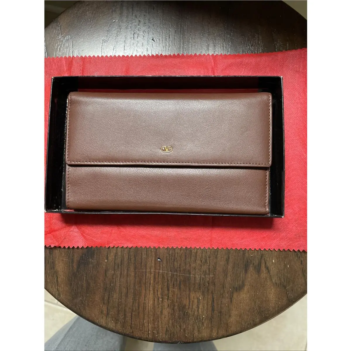 Valentino Brown Soft Leather Flap Trifold Wallet 7.5” x 4.5” Italy