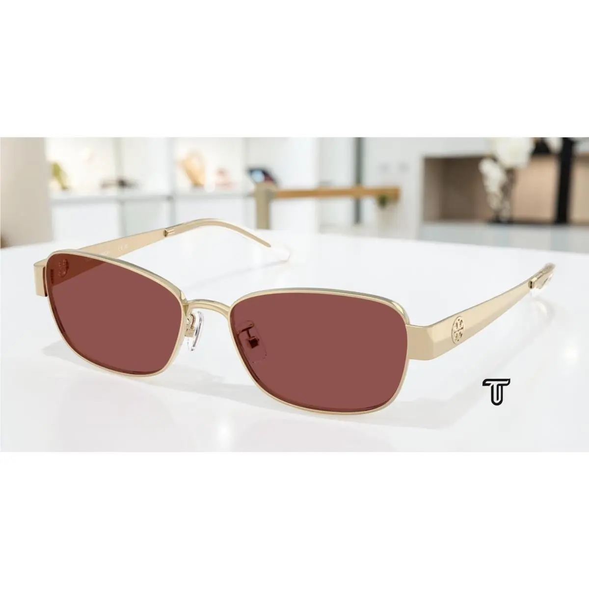 Tory Burch TY6119 334675 Shiny Light Gold Dark Violet 55 mm Women`s Sunglasses
