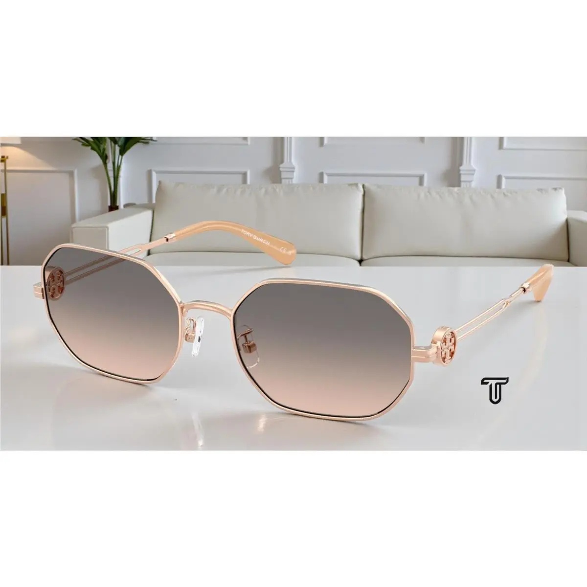 Tory Burch TY6113 3358G9 Shiny Rose Gold Brown Grad Grey 55 m Women`s Sunglasses