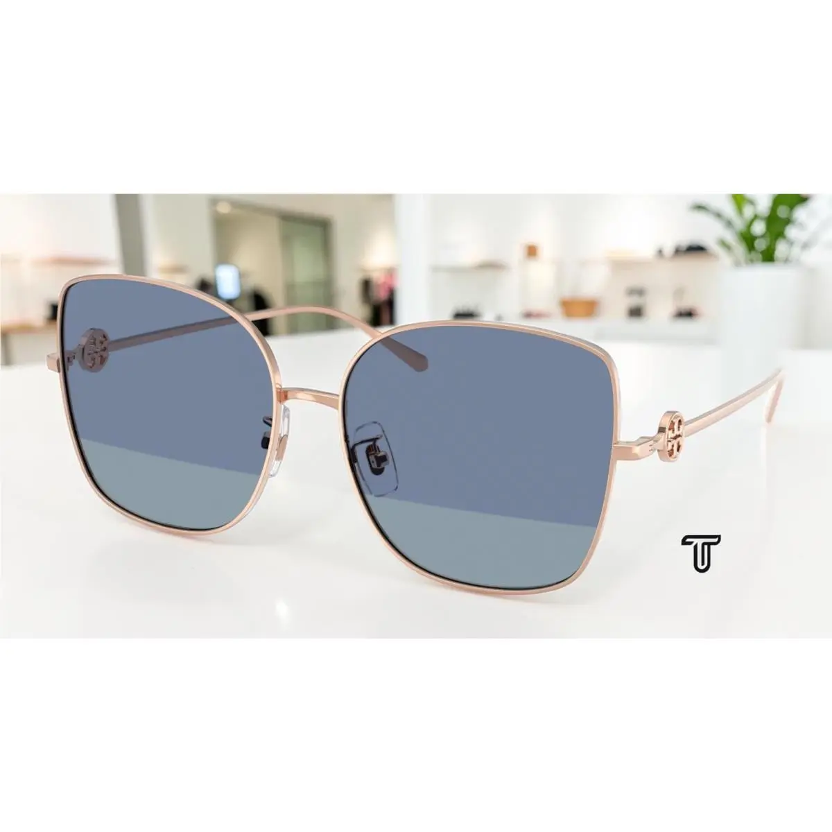 Tory Burch TY6106D 33584U Shiny Light Rose Gold Blue 60 mm Women`s Sunglasses