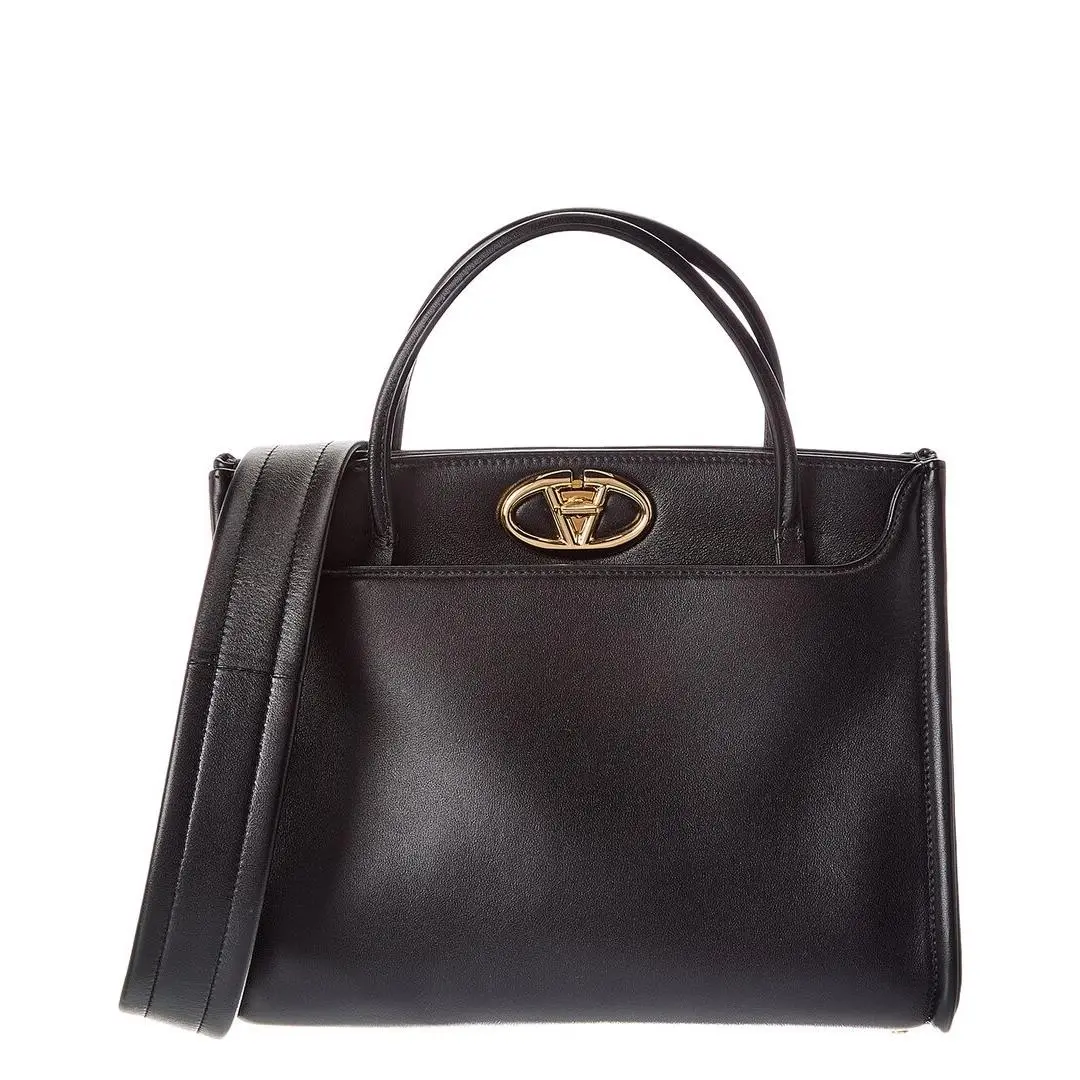 Valentino Vlogo Signature Leather Shoulder Bag Women`s Black